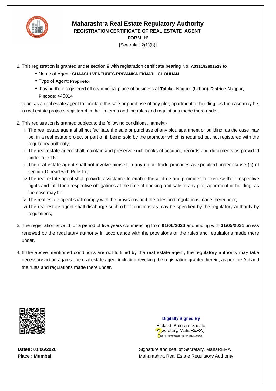 MahaRERA Real Estate Agent Registration — page 1, Registration No. A031192601528