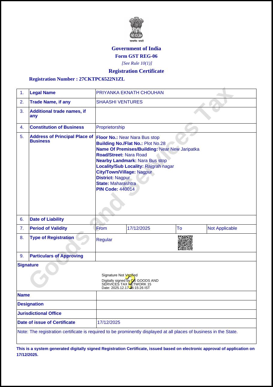 GST Registration Certificate — page 1, GSTIN 27CKTPC6522N1ZL
